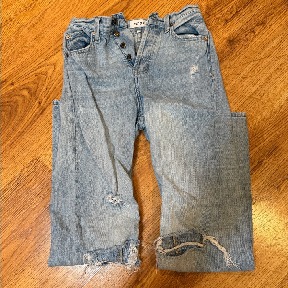 pistola Light Blue High-Rise Distressed Jeans